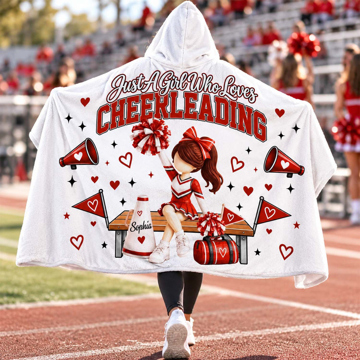 Personalized Just A Girl Who Loves Cheerleading Blanket Hoodie, Custom Name Cheer Gift For Girl L0411 Pt99 TL06
