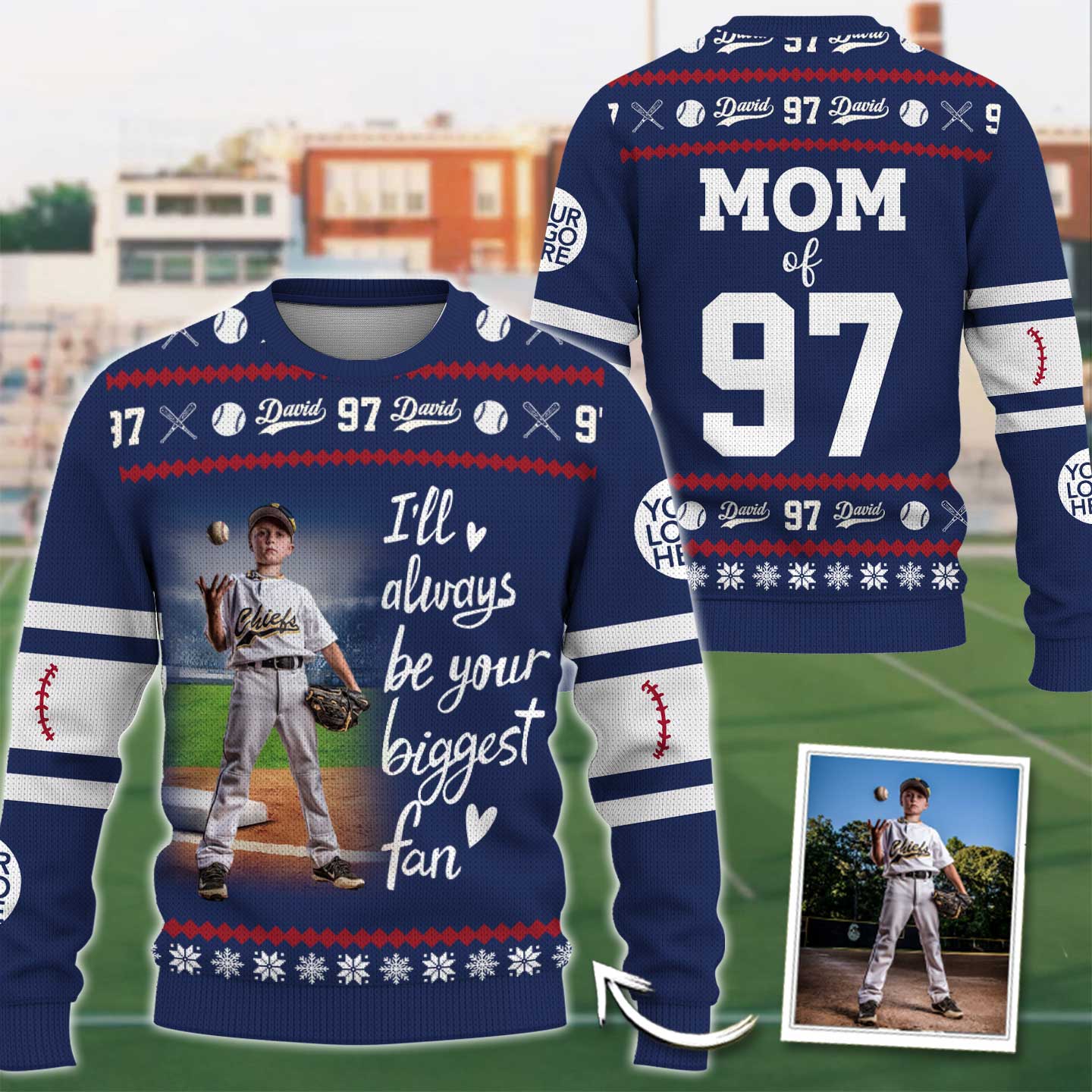 Custom Photo Baseball Game Day Baseball Ugly Sweater - Christmas Gift For Baseball Lovers - Personalized Gift For Baseball Player A2110 Pt99