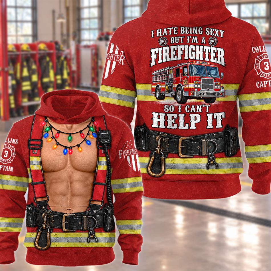Personalized I Hate Being Sexy But I' A Firefighter So I Cant Help It Vr2 Firefighter Christmas Ugly Sweatshirt All Over Print Shirt, Custom Name Gift for Firefighters H2511 Trna