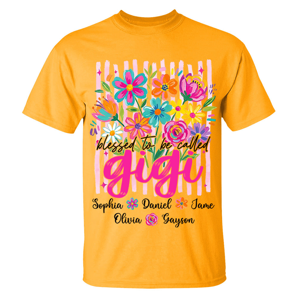 Blessed To Be Called Gigi, Personalized Grandma Shirt With Grandkids Name Custom, Striped Boho Floral Brushstroke Wildflower, Gift For Grandma Mom, Gift For Mother's Day MI209 VH01
