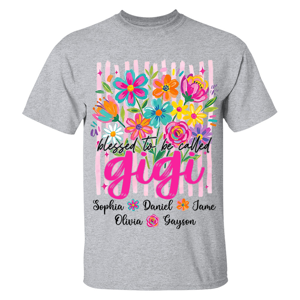 Blessed To Be Called Gigi, Personalized Grandma Shirt With Grandkids Name Custom, Striped Boho Floral Brushstroke Wildflower, Gift For Grandma Mom, Gift For Mother's Day MI209 VH01