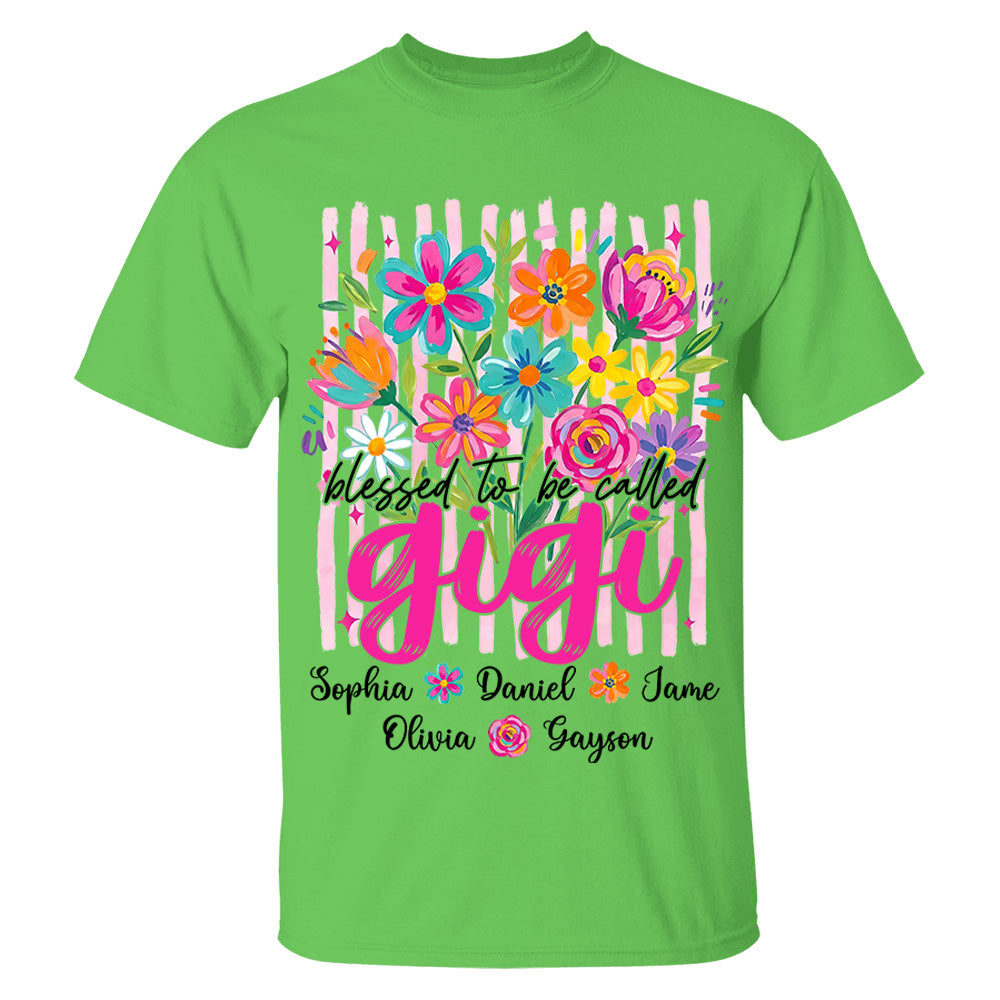 Blessed To Be Called Gigi, Personalized Grandma Shirt With Grandkids Name Custom, Striped Boho Floral Brushstroke Wildflower, Gift For Grandma Mom, Gift For Mother's Day MI209 VH01
