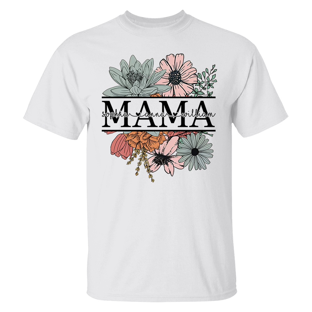 Floral Mama T-Shirt, Custom Mom Shirt With Kids Names