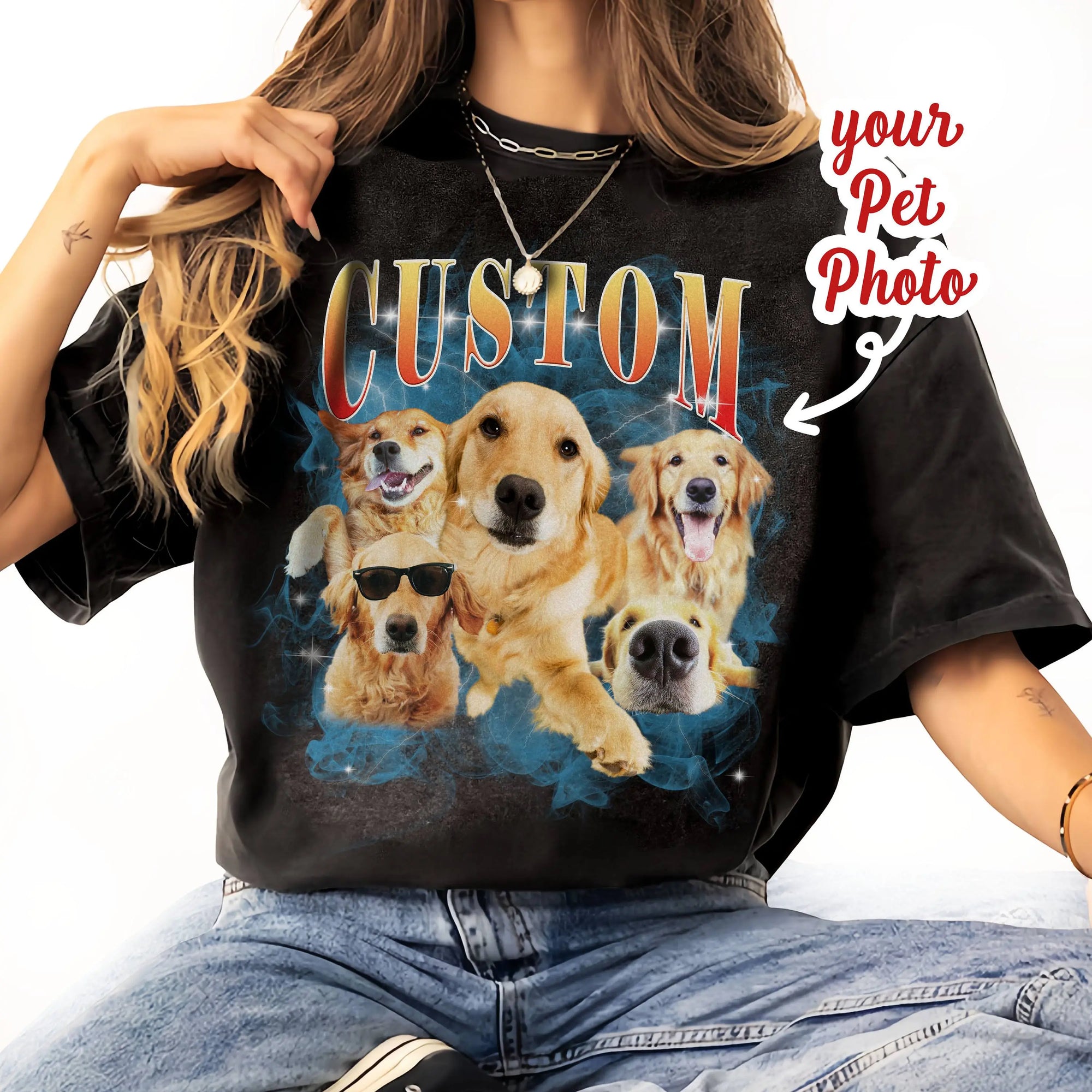 Custom Dog Vintage Washed Shirt, Custom Cat Graphic Unisex T-Shirt, Dog Personalize Bootleg Retro 90's Tee Gift For Her, Pet Owners Shirt