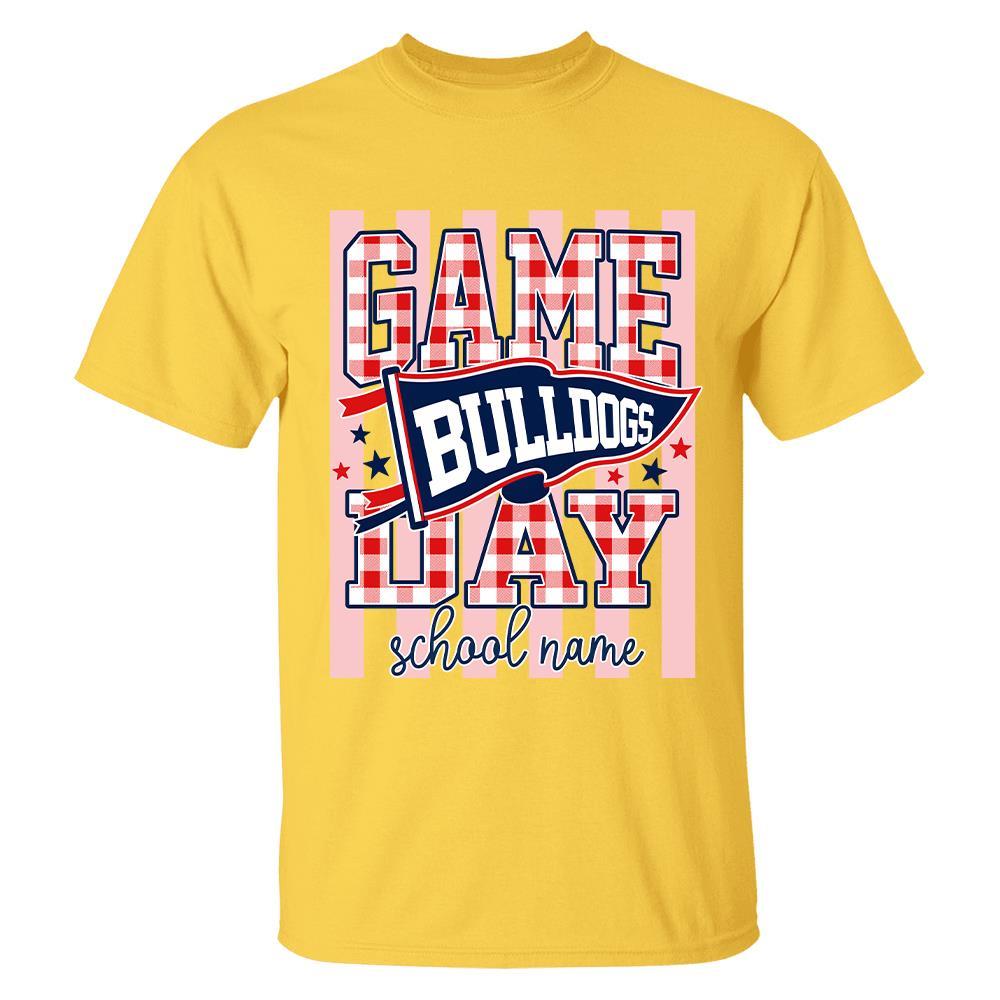 Game Day Striped School Mascot Shirt, Personalized Football School Spirit, Gifts For Teacher Student MI209 Hv01