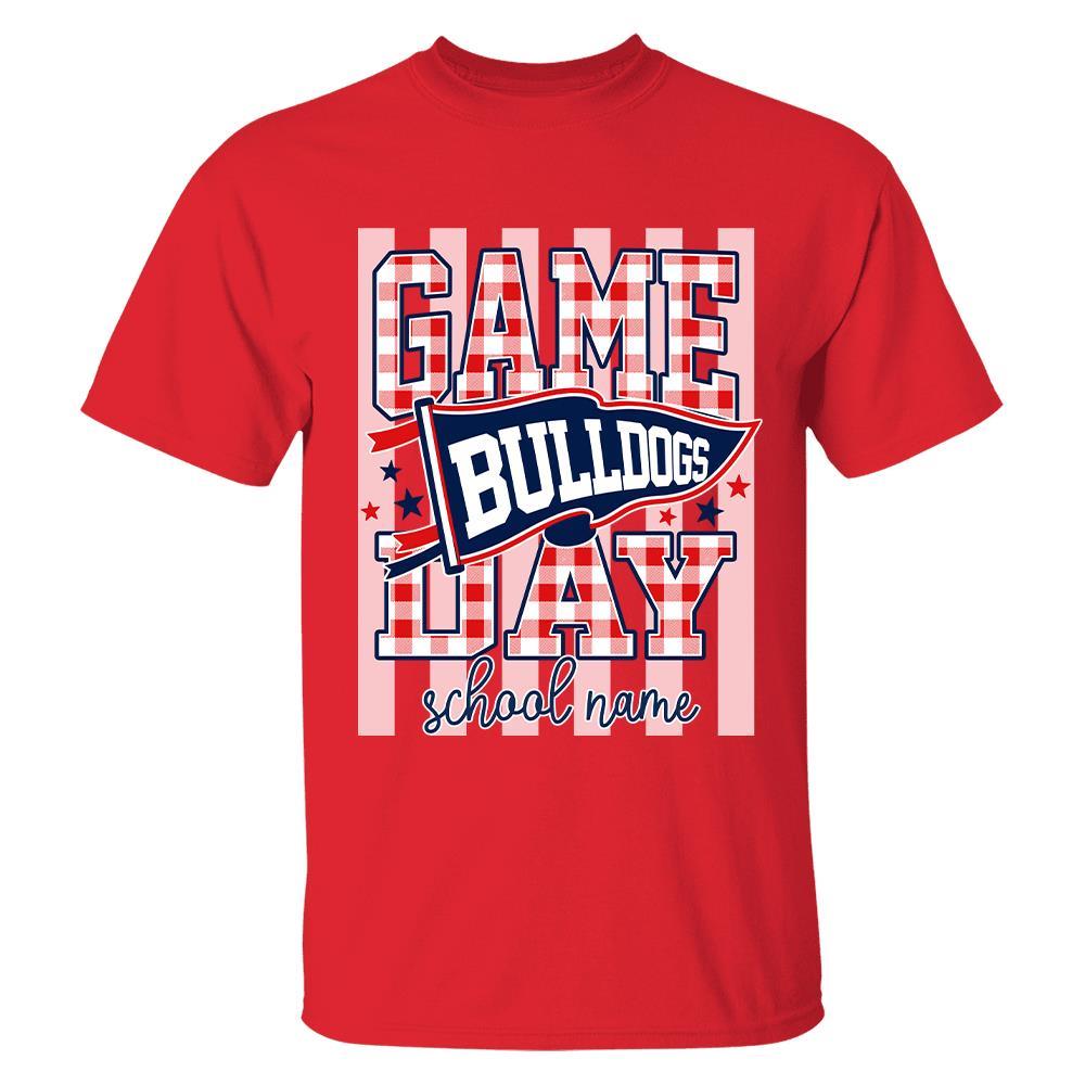 Game Day Striped School Mascot Shirt, Personalized Football School Spirit, Gifts For Teacher Student MI209 Hv01