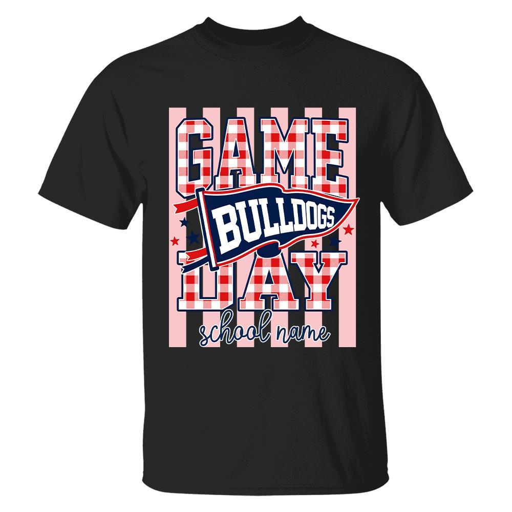 Game Day Striped School Mascot Shirt, Personalized Football School Spirit, Gifts For Teacher Student MI209 Hv01