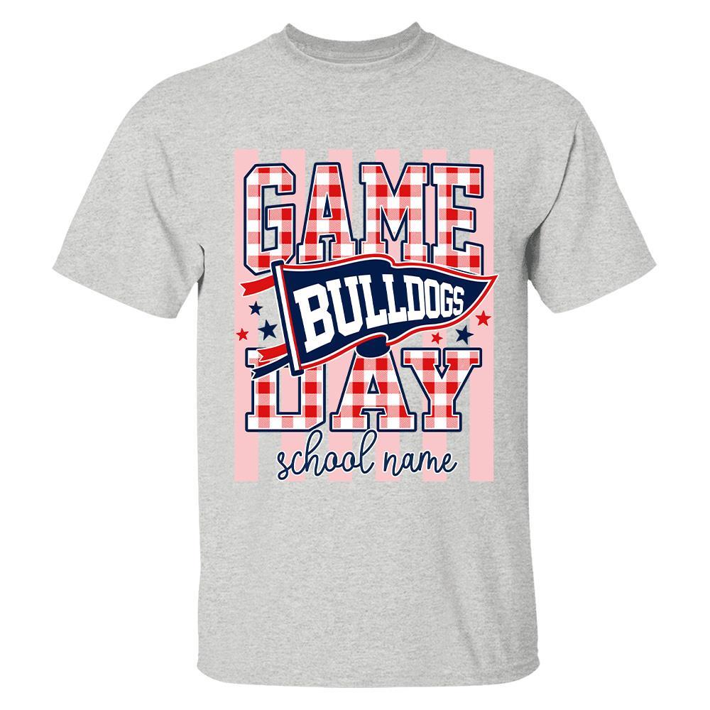 Game Day Striped School Mascot Shirt, Personalized Football School Spirit, Gifts For Teacher Student MI209 Hv01
