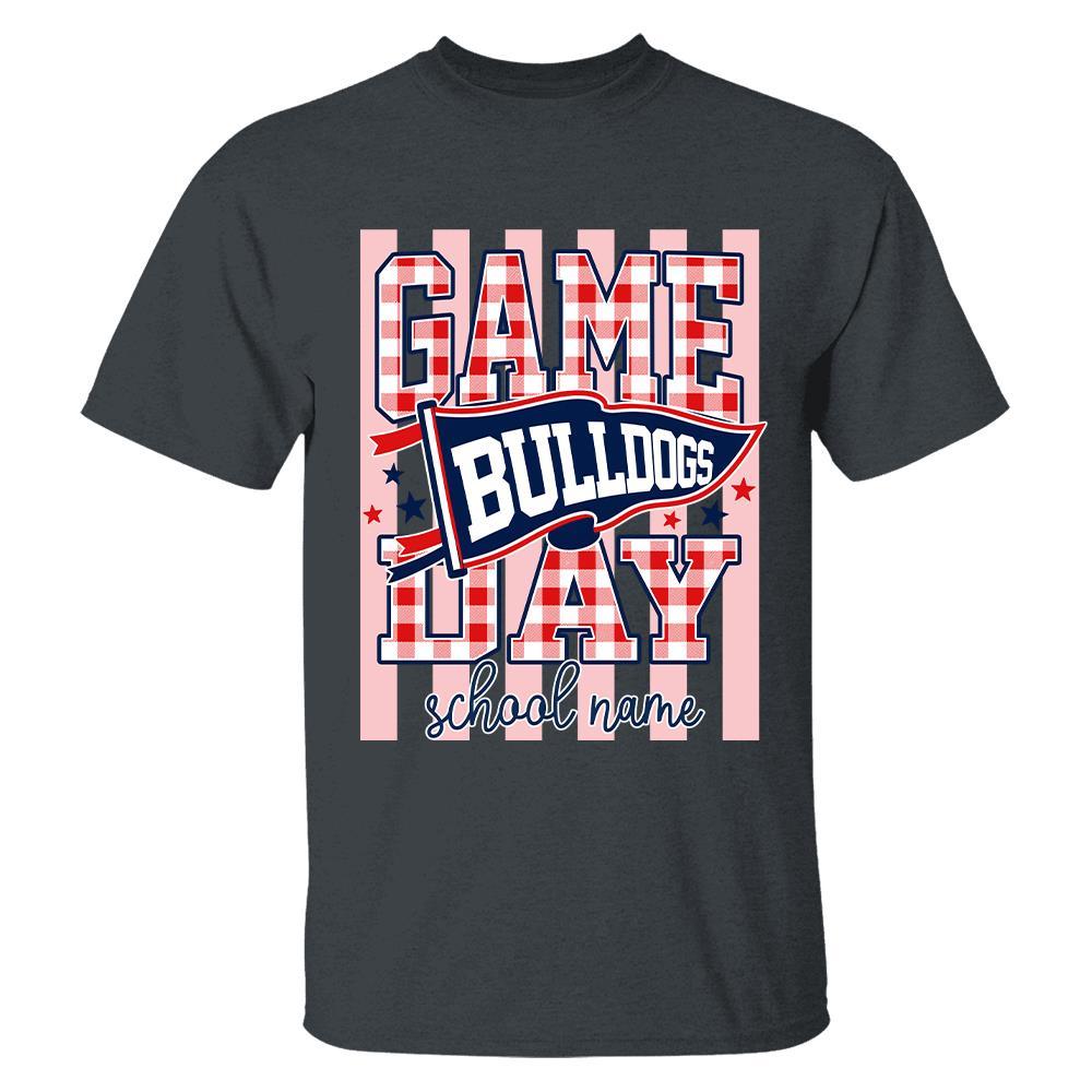 Game Day Striped School Mascot Shirt, Personalized Football School Spirit, Gifts For Teacher Student MI209 Hv01