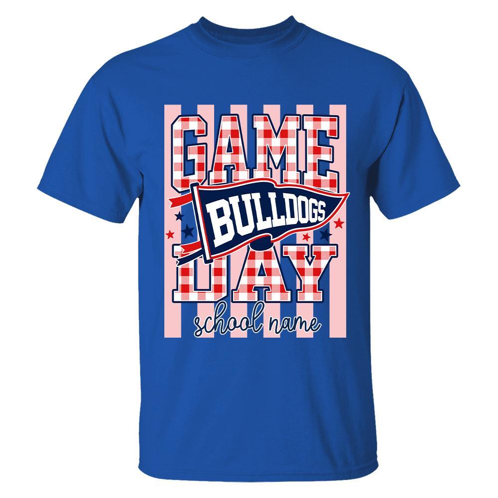 Game Day Striped School Mascot Shirt, Personalized Football School Spirit, Gifts For Teacher Student MI209 Hv01