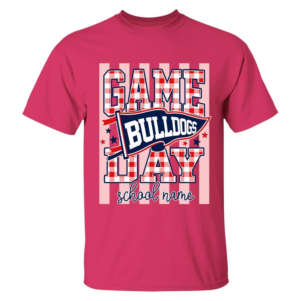 Game Day Striped School Mascot Shirt, Personalized Football School Spirit, Gifts For Teacher Student MI209 Hv01