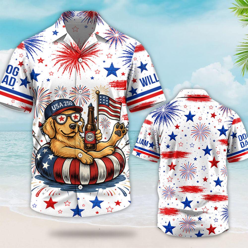 Funny Dog Beer American Flag, Personalized Hawaiian Shirt, Custom Photo Dog Gift For Dog Lovers, For Patriotic 4th of July, America 250 Years T1807 T24