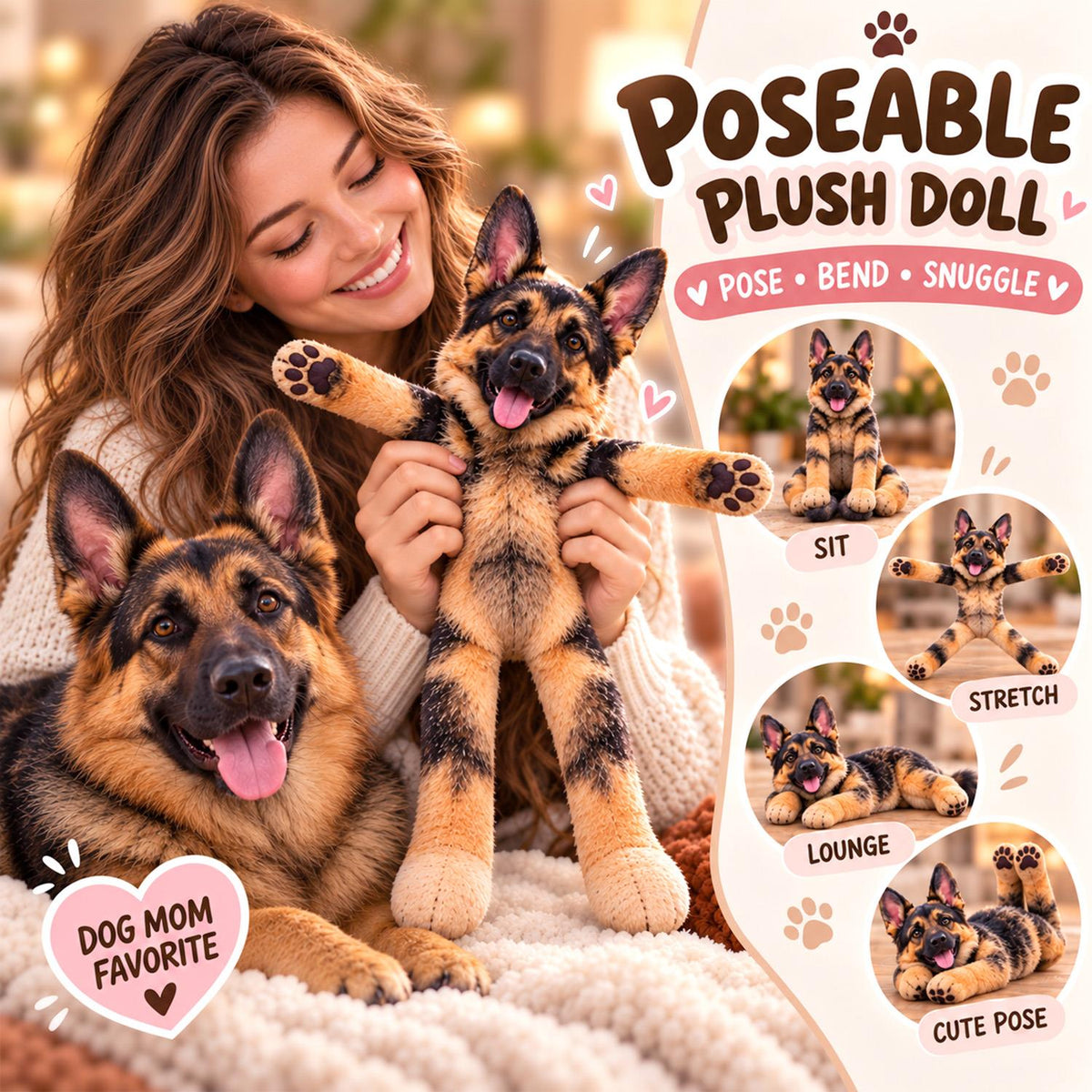 Personalized German Shepherd Photo Pet Squishy Toy Poseable Plush Doll, Funny Gift For Dog Mom, Dad, Cat Lover T1807 Hv01 TL06