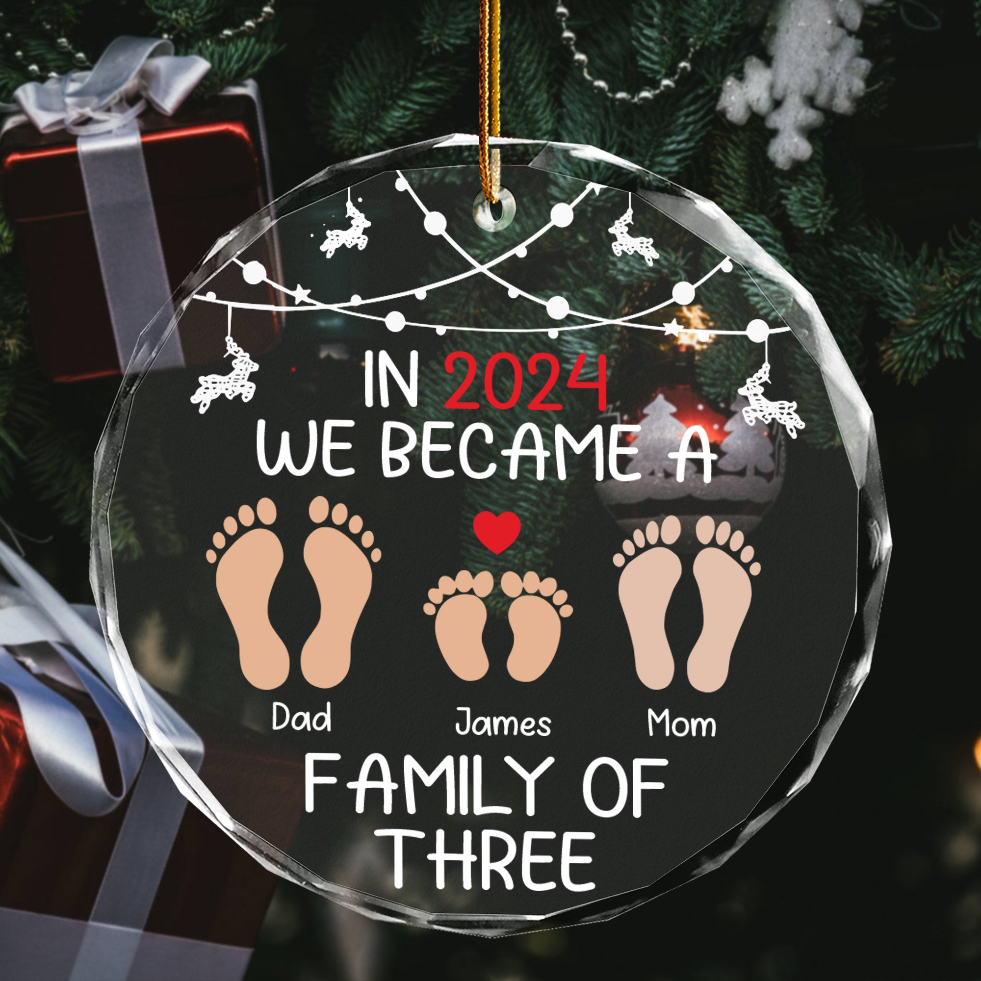 Luxury Baby First Christmas Glass Ornament 2025 - Family of Three Christmas Ornament - First Time Mom, Dad, Mommy, Daddy Gifts - Pregnancy, Newborn Gifts