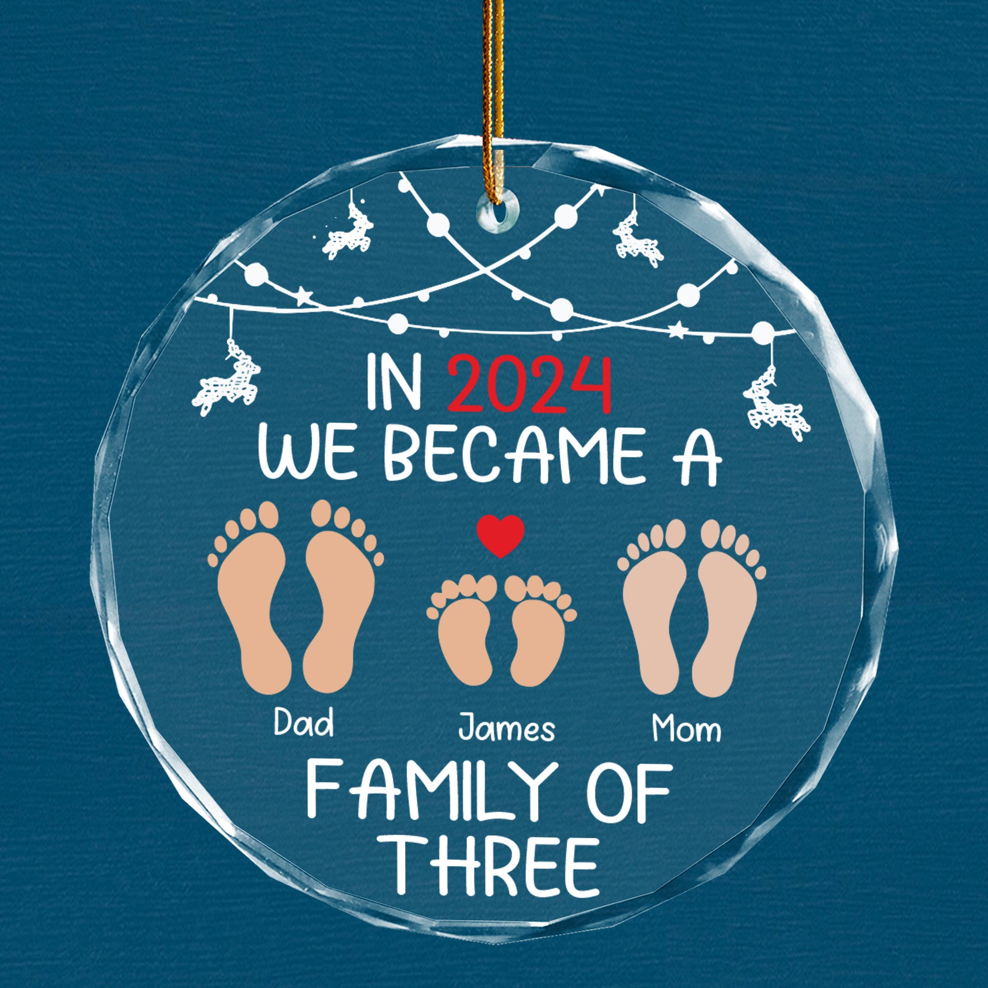 Luxury Baby First Christmas Glass Ornament 2025 - Family of Three Christmas Ornament - First Time Mom, Dad, Mommy, Daddy Gifts - Pregnancy, Newborn Gifts