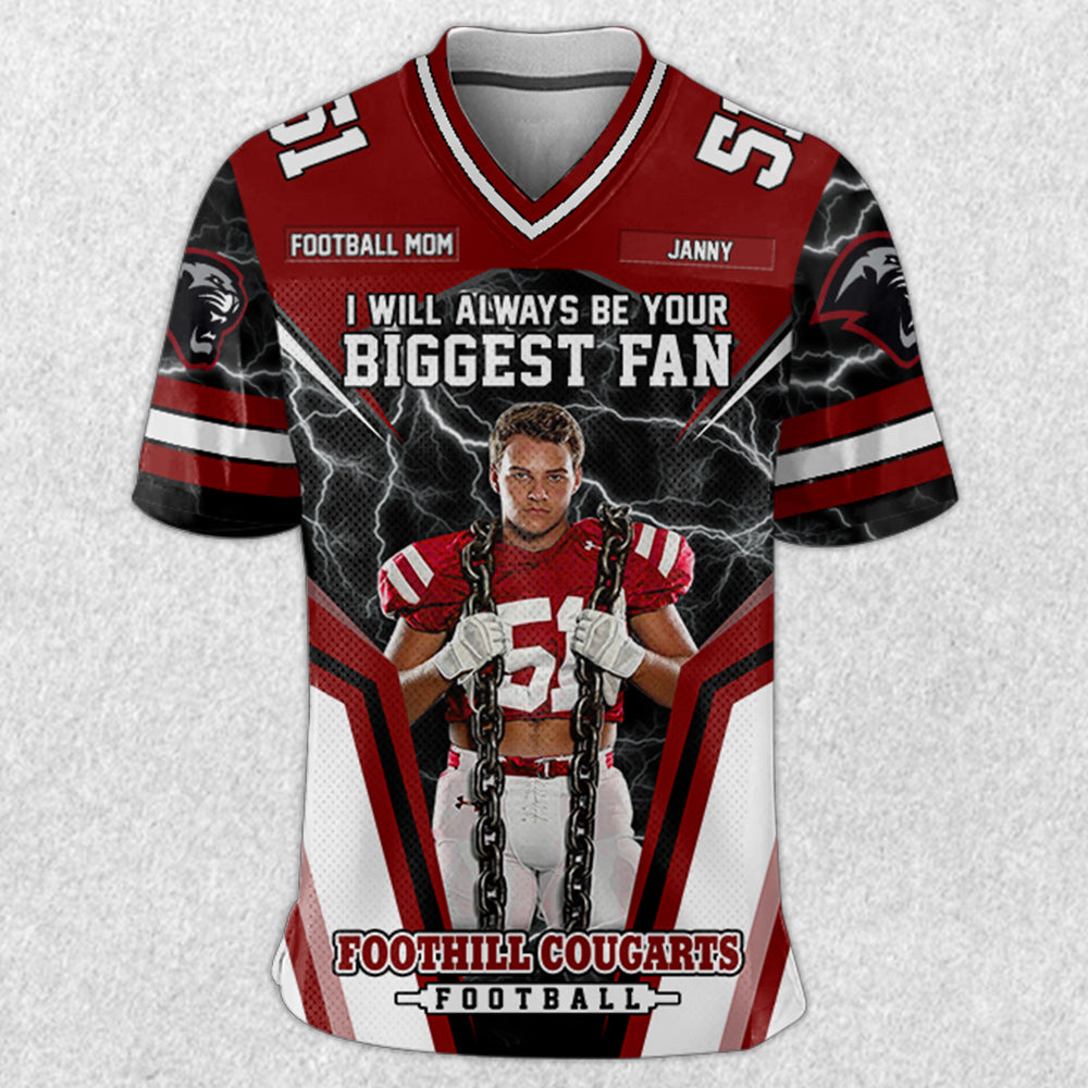 I Will Always Be Your Biggest Fan Custom Photo All Over Print Football Jersey For Football Mom Mama Sport Family H2511