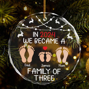 Luxury Baby First Christmas Glass Ornament 2025 - Family of Three Christmas Ornament - First Time Mom, Dad, Mommy, Daddy Gifts - Pregnancy, Newborn Gifts