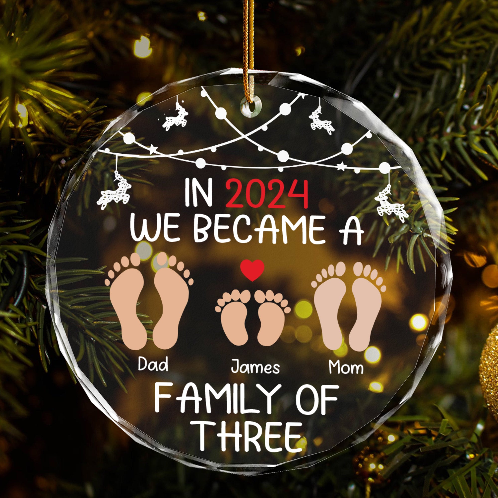 Luxury Baby First Christmas Glass Ornament 2025 - Family of Three Christmas Ornament - First Time Mom, Dad, Mommy, Daddy Gifts - Pregnancy, Newborn Gifts