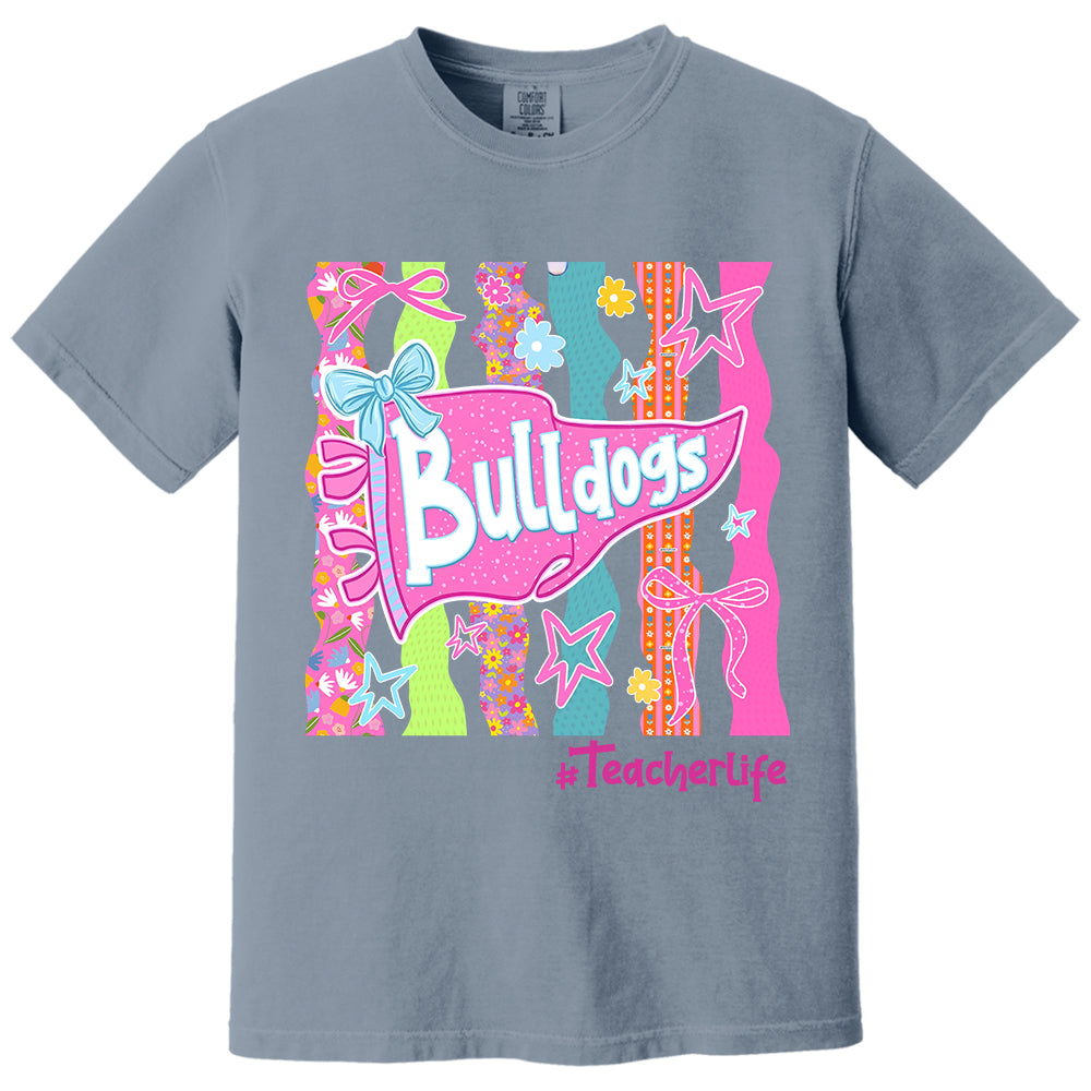 Personalized Mascot Spirit Shirt, Custom Team Name Bow Pennant Tee, Colorful School Spirit Teacher T-Shirt T24