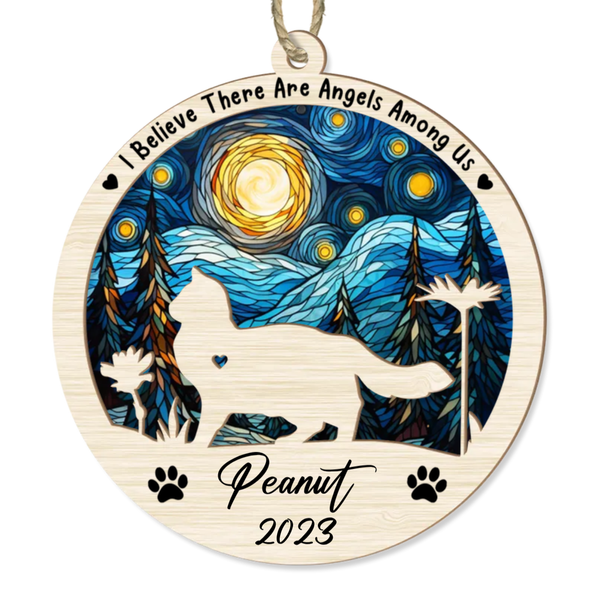 Pet Memorial Suncatcher Personalized Ornament - Loss of Pet Sympathy Gift - Handmade Custom Name Cat Decor, Engraved Cat Lovers Gift