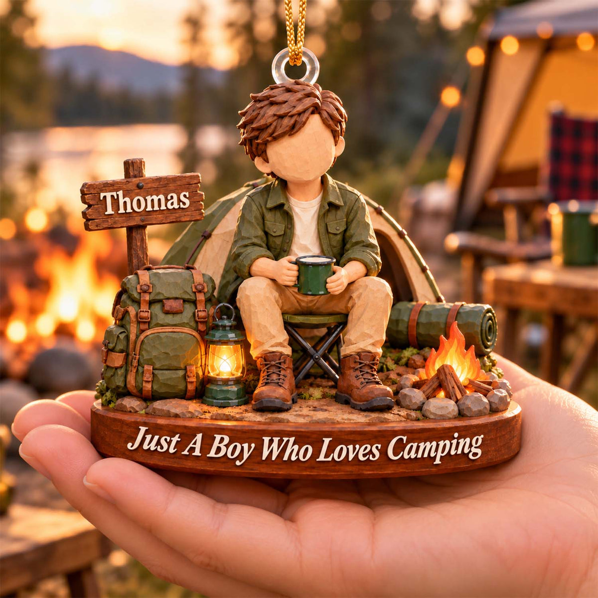 Just A Boy Who Loves Camping, Personalized Camping Ornament, Custom Name Gift, Gift For Camping Lovers MI209 Pt99