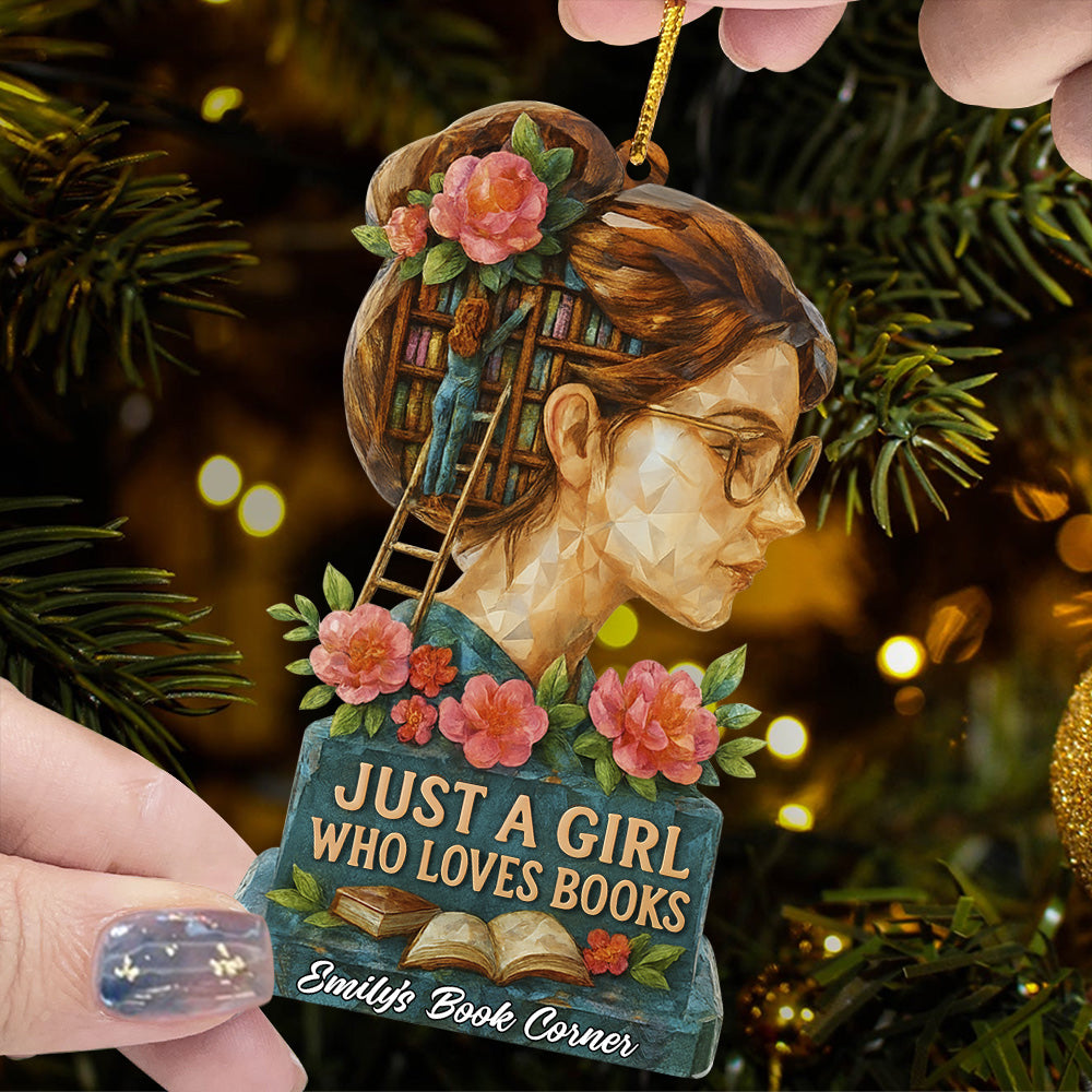 Personalized Book Girl 3D Crystal Effect Acrylic Ornament - Custom Gifts For Book Lovers