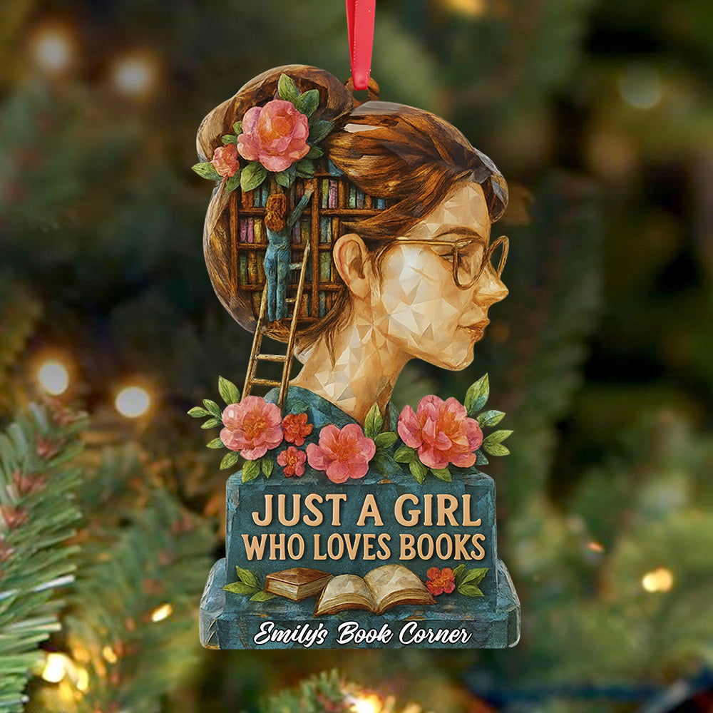Personalized Book Girl 3D Crystal Effect Acrylic Ornament - Custom Gifts For Book Lovers