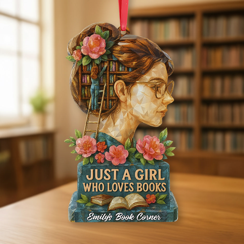 Personalized Book Girl 3D Crystal Effect Acrylic Ornament - Custom Gifts For Book Lovers