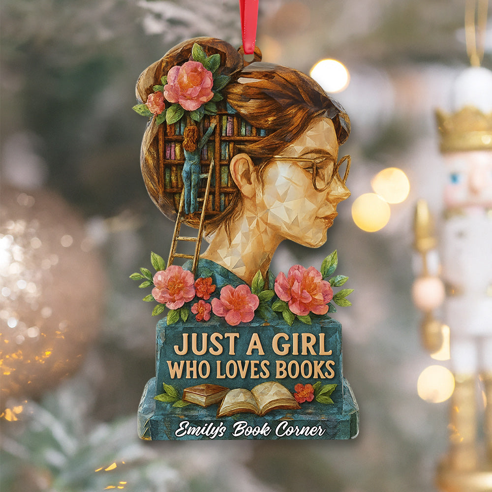 Personalized Book Girl 3D Crystal Effect Acrylic Ornament - Custom Gifts For Book Lovers