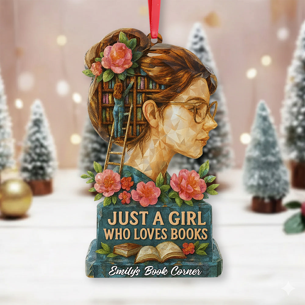 Personalized Book Girl 3D Crystal Effect Acrylic Ornament - Custom Gifts For Book Lovers