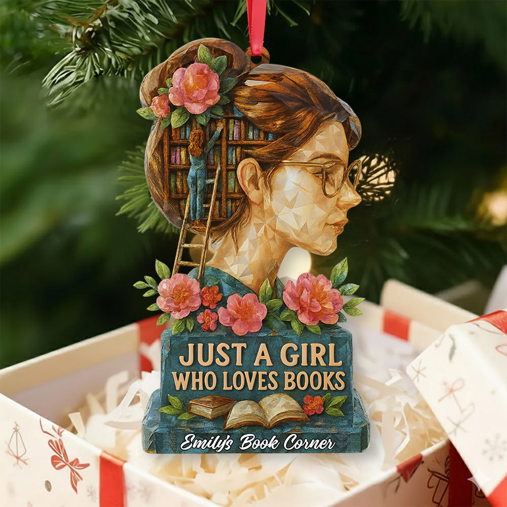 Personalized Book Girl 3D Crystal Effect Acrylic Ornament - Custom Gifts For Book Lovers