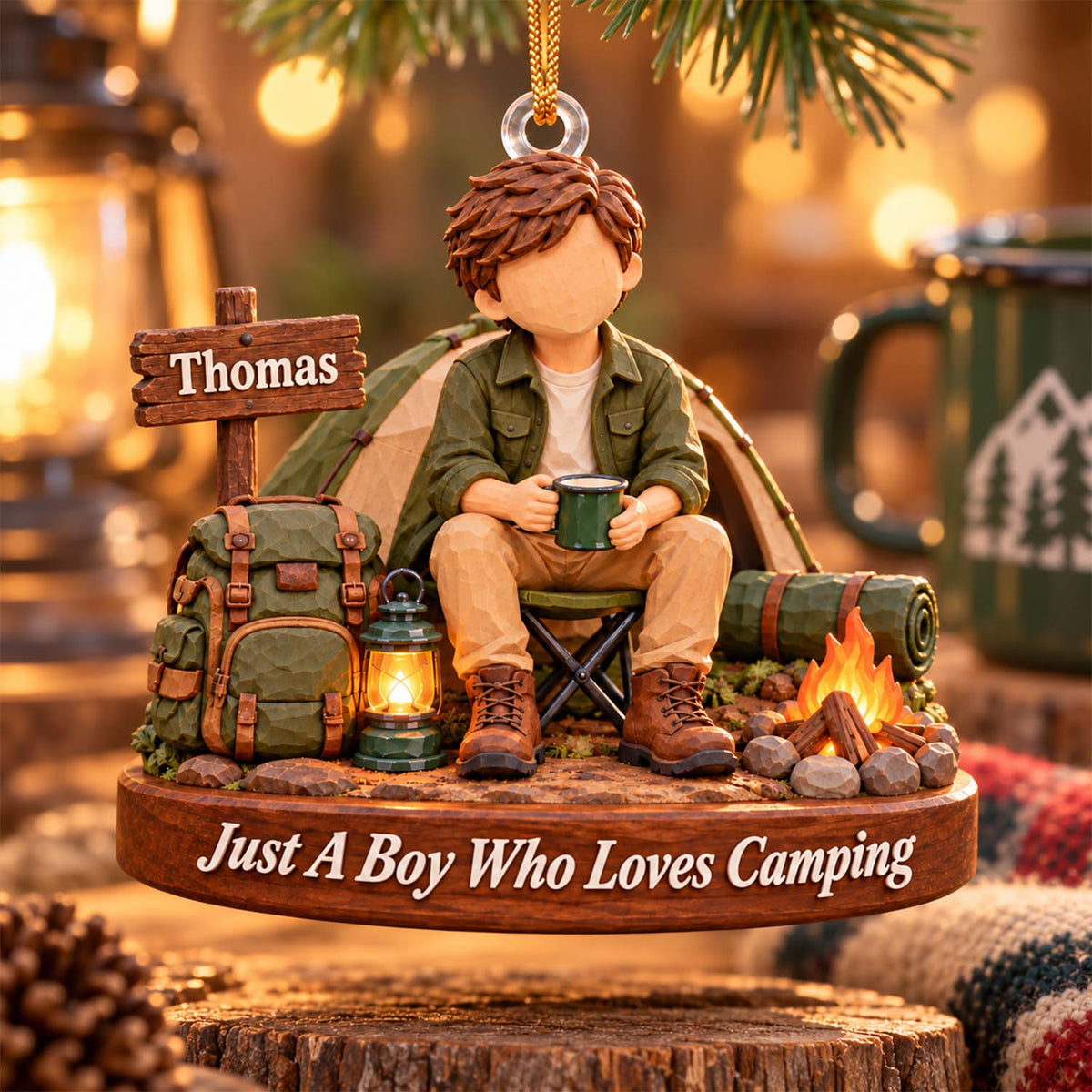 Just A Boy Who Loves Camping, Personalized Camping Ornament, Custom Name Gift, Gift For Camping Lovers MI209 Pt99