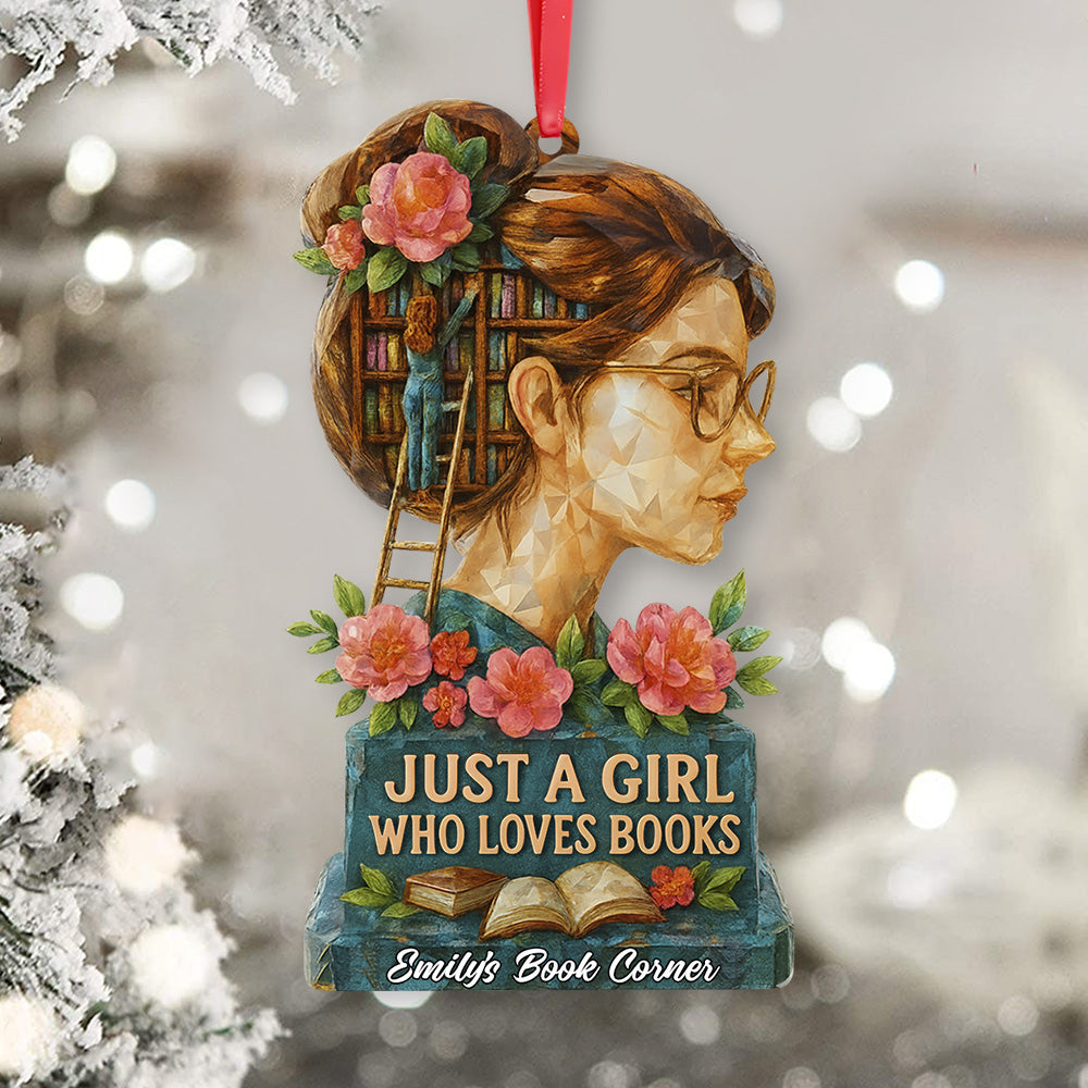 Personalized Book Girl 3D Crystal Effect Acrylic Ornament - Custom Gifts For Book Lovers