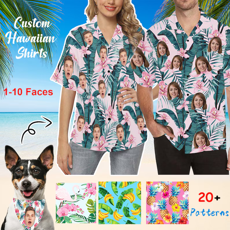 Customized Photo Hawaiian Shirt for Man Woman, Custom Hawaiian Shirt with Face, Personalized Hawaiian Shirt,Custom Father's Day Gift for Dad