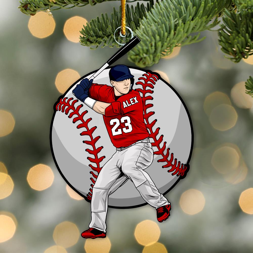 Personalized Baseball Player Ornament, Custom Baseball Christmas Ornament - Personalized Acrylic Baseball Player Ornament