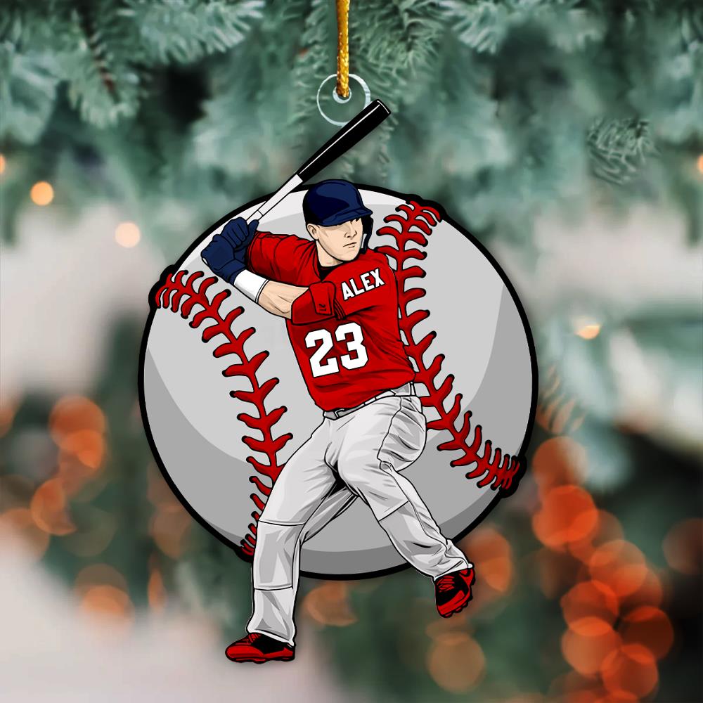 Personalized Baseball Player Ornament, Custom Baseball Christmas Ornament - Personalized Acrylic Baseball Player Ornament