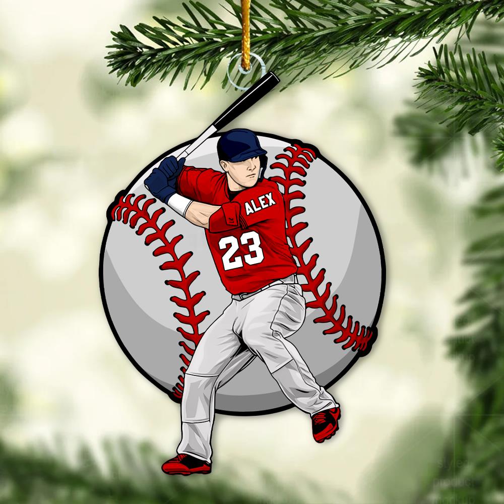 Personalized Baseball Player Ornament, Custom Baseball Christmas Ornament - Personalized Acrylic Baseball Player Ornament