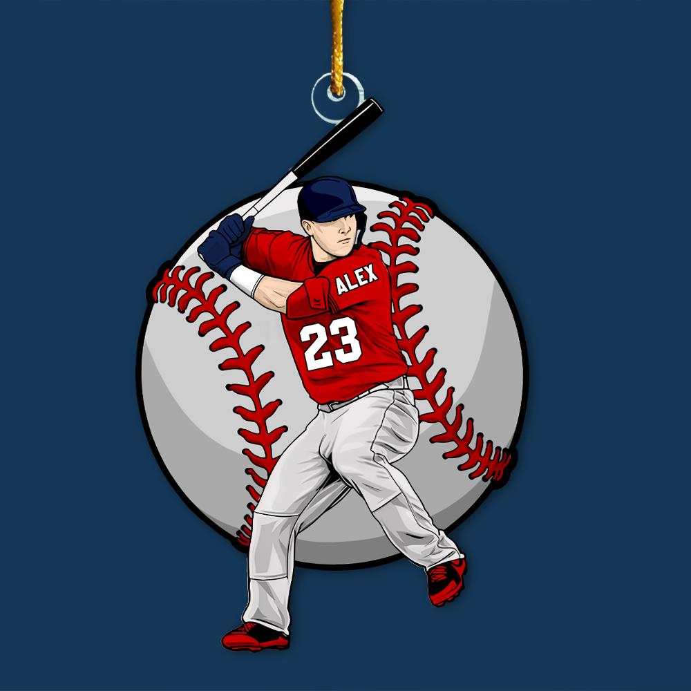 Personalized Baseball Player Ornament, Custom Baseball Christmas Ornament - Personalized Acrylic Baseball Player Ornament