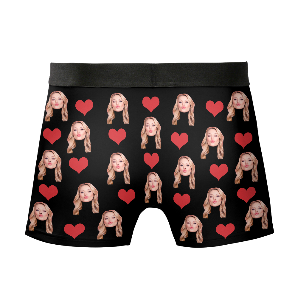 Custom Men's Funny Face I Love You Valentine's Day Boxer Briefs, Underpants Printed with Photo