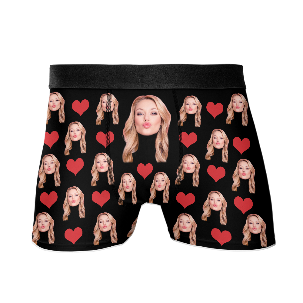 Custom Men's Funny Face I Love You Valentine's Day Boxer Briefs, Underpants Printed with Photo