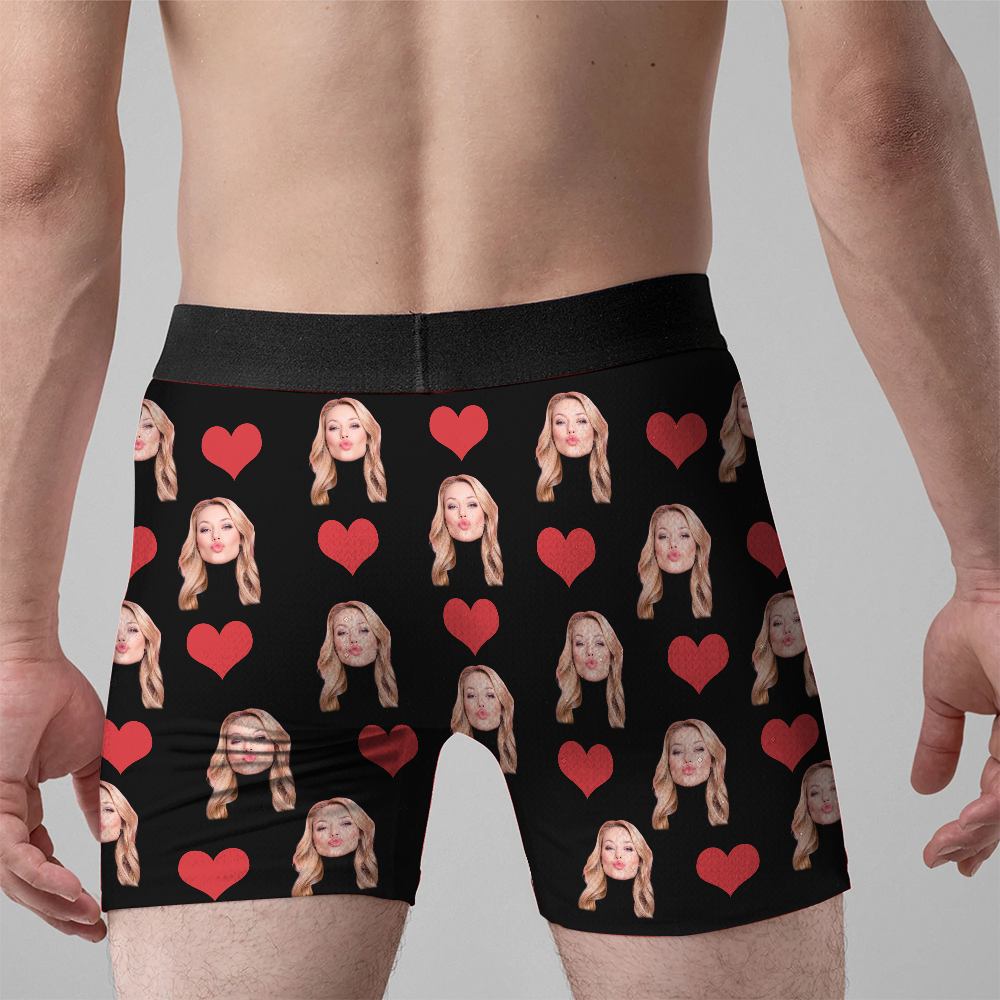 Custom Men's Funny Face I Love You Valentine's Day Boxer Briefs, Underpants Printed with Photo