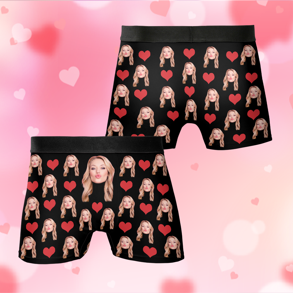 Custom Men's Funny Face I Love You Valentine's Day Boxer Briefs, Underpants Printed with Photo