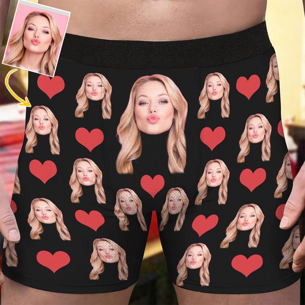 Custom Men's Funny Face I Love You Valentine's Day Boxer Briefs, Underpants Printed with Photo