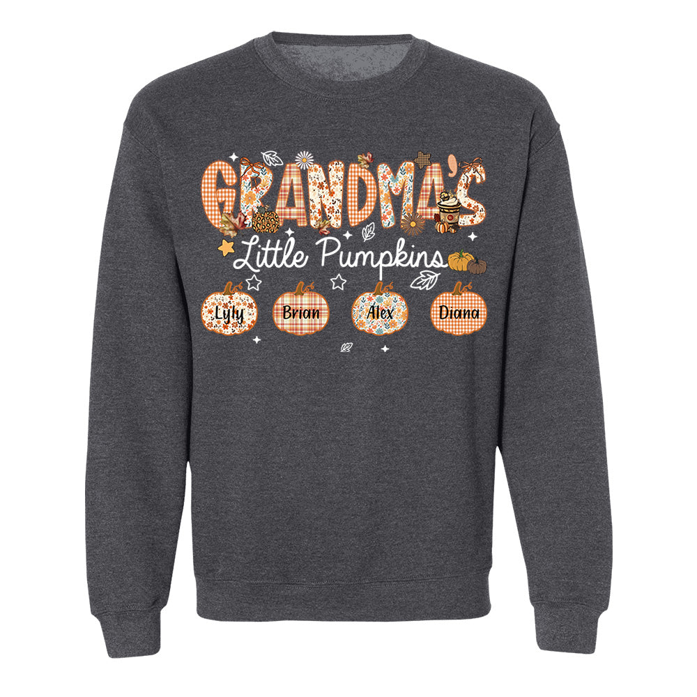 Grandma's Little Pumpkins Personalized Shirt - Custom Nickname Grandma Nana Mimi Shirt For Autumn, Fall Grandma Shirt With Grandkids Names, Fall Halloween Nh00