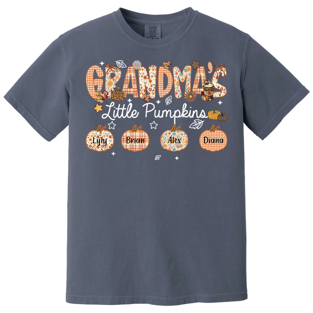 Grandma's Little Pumpkins Personalized Shirt - Custom Nickname Grandma Nana Mimi Shirt For Autumn, Fall Grandma Shirt With Grandkids Names, Fall Halloween Nh00