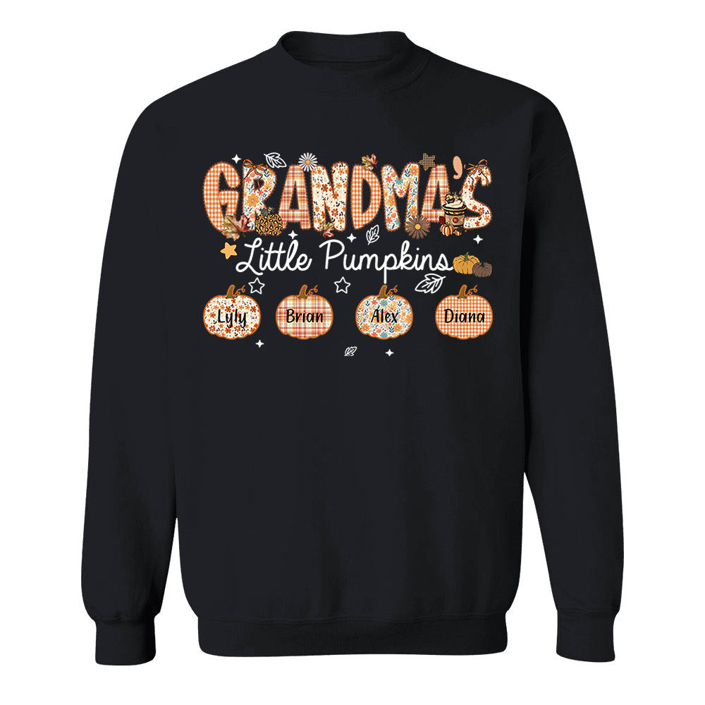 Grandma's Little Pumpkins Personalized Shirt - Custom Nickname Grandma Nana Mimi Shirt For Autumn, Fall Grandma Shirt With Grandkids Names, Fall Halloween Nh00