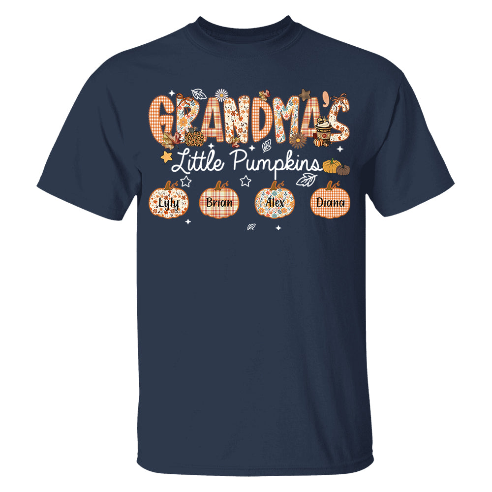 Grandma's Little Pumpkins Personalized Shirt - Custom Nickname Grandma Nana Mimi Shirt For Autumn, Fall Grandma Shirt With Grandkids Names, Fall Halloween Nh00