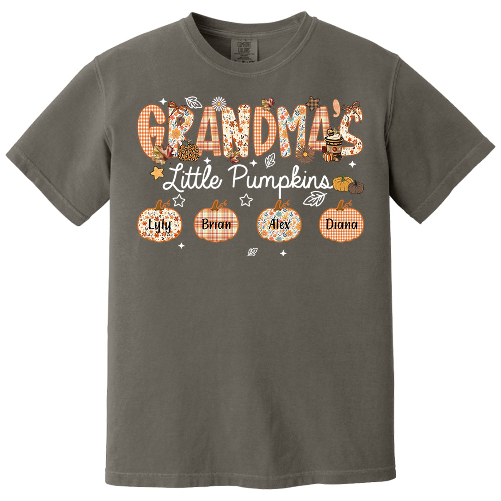 Grandma's Little Pumpkins Personalized Shirt - Custom Nickname Grandma Nana Mimi Shirt For Autumn, Fall Grandma Shirt With Grandkids Names, Fall Halloween Nh00