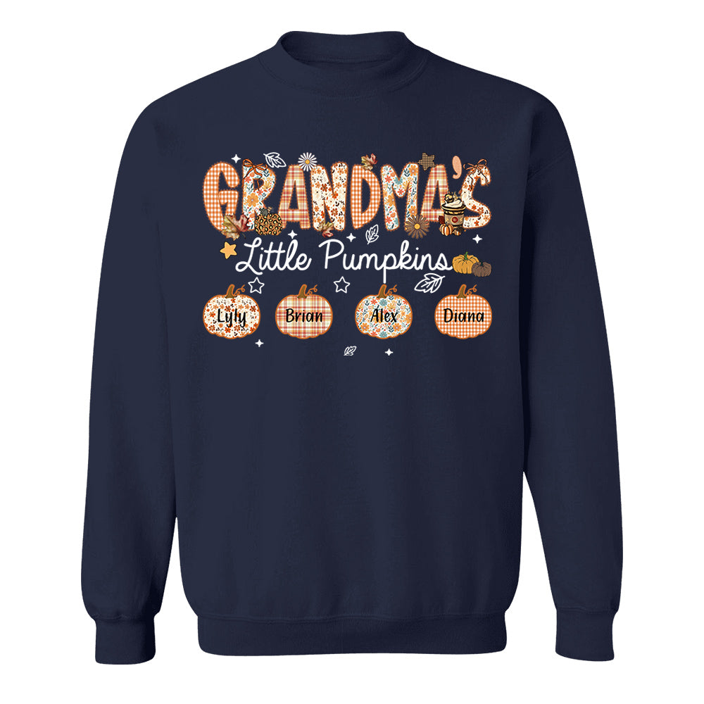 Grandma's Little Pumpkins Personalized Shirt - Custom Nickname Grandma Nana Mimi Shirt For Autumn, Fall Grandma Shirt With Grandkids Names, Fall Halloween Nh00