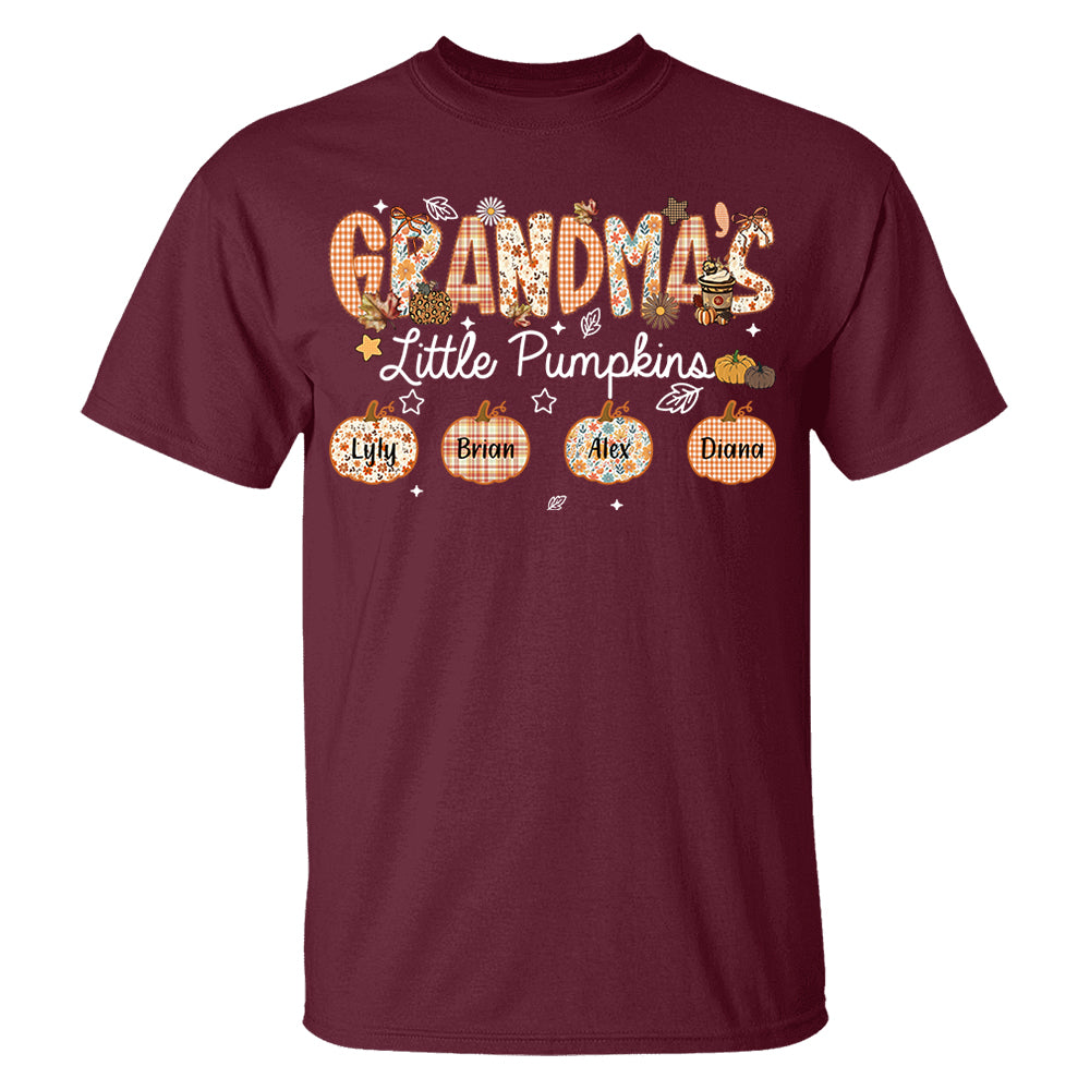 Grandma's Little Pumpkins Personalized Shirt - Custom Nickname Grandma Nana Mimi Shirt For Autumn, Fall Grandma Shirt With Grandkids Names, Fall Halloween Nh00